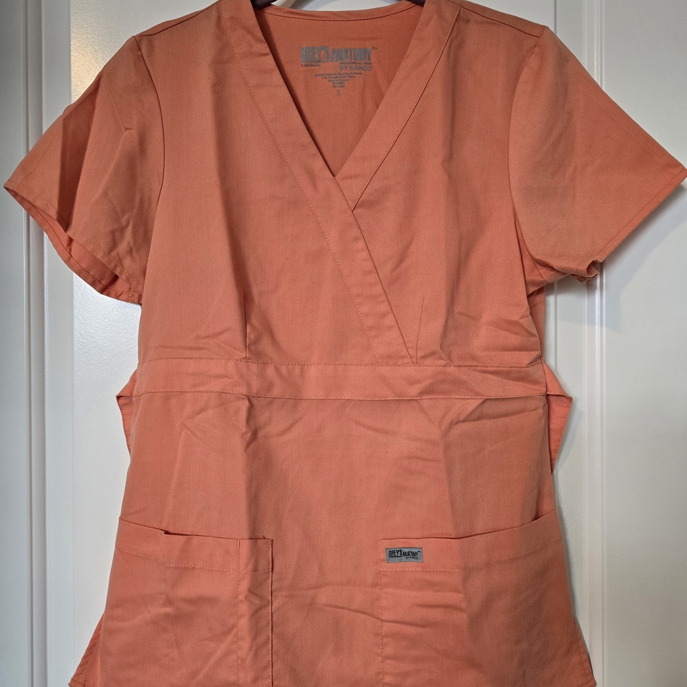 Grey's Anatomy Peach/Orange Mock Wrap Scrub Top